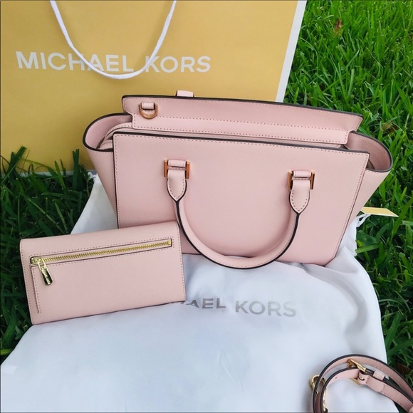 Michael Kors Selma Saffiano Leather Top Zip Satchel Bag (Blossom) and wallet - Picture 5 of 7